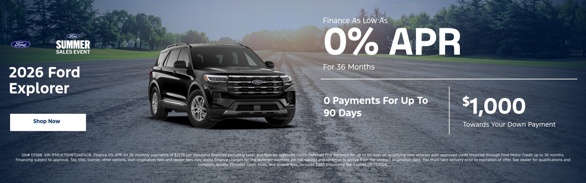 2026 Ford Explorer Finance As Low As 0% APR For 36 Months