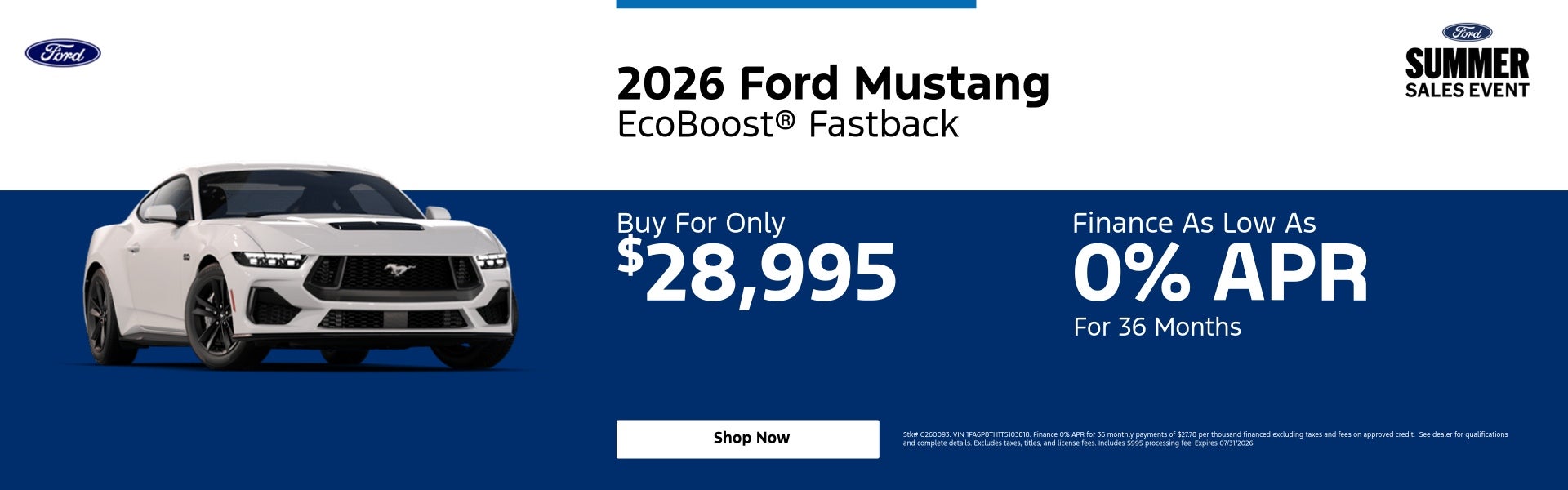 2026 Ford Mustang EcoBoost® Fastback Buy For Only $28,995 