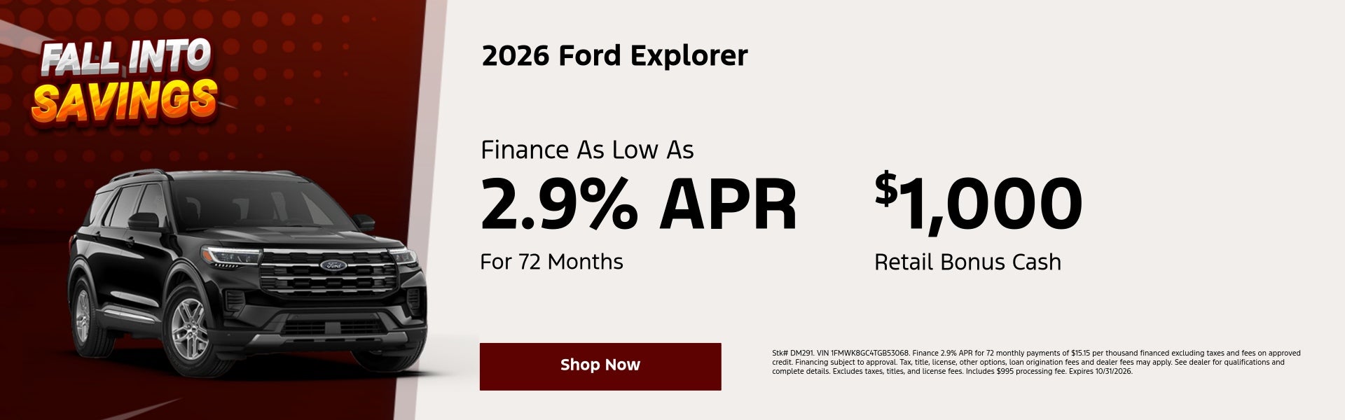 2026 Ford Explorer Finance As Low As 2.9% APR For 72 Mont