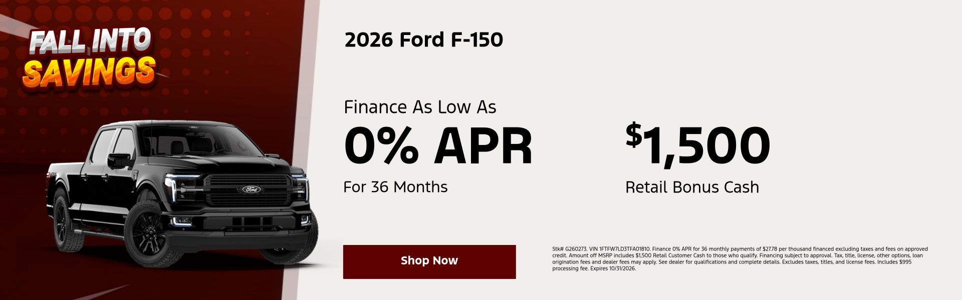 2026 Ford F-150 Finance As Low As 0% APR For 36 Months	 
